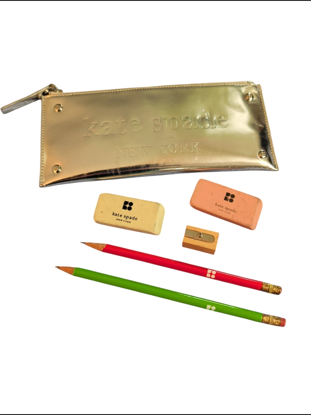 Silver Kate Spade Metallic Pencil Case With Accessories